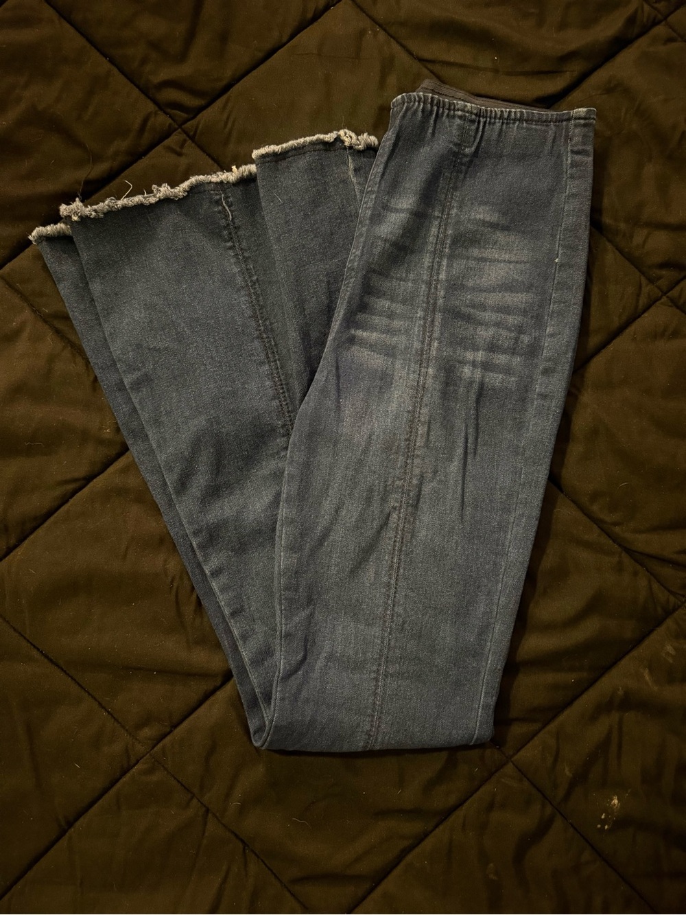{NO BOUNDARIES} Women's Blue Fringe Stretch Bell Bottom Flare Pull On Jeans